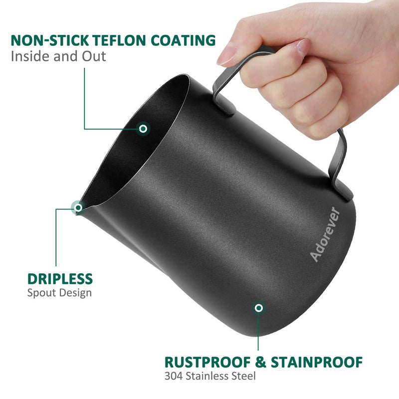Adorever Milk Frothing Pitcher 350ml/12oz Steaming Pitchers Stainless Steel Milk Coffee Cappuccino Latte Art Barista Steam Pitchers Milk Jug Cup with Decorating Art Pen, Matte Black - Image 2